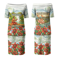 Fiji Taveuni Island Dateline Crossing Family Matching Puletasi and Hawaiian Shirt Tropical Cultural Landscape With Tagimoucia Floral Pattern TS04 Mom's Dress White Green - Polynesian Pride