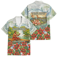 Fiji Taveuni Island Dateline Crossing Family Matching Puletasi and Hawaiian Shirt Tropical Cultural Landscape With Tagimoucia Floral Pattern TS04 Dad's Shirt - Short Sleeve White Green - Polynesian Pride