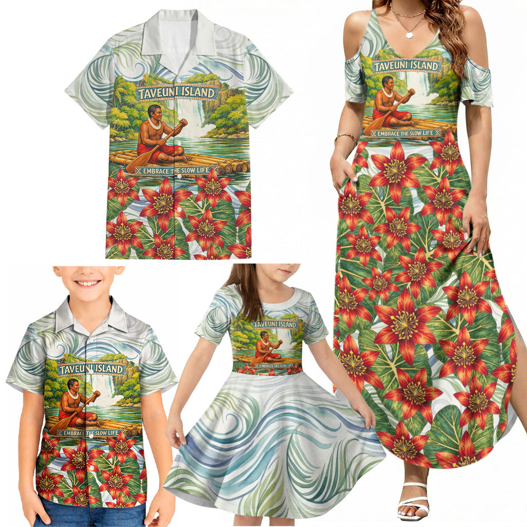 Fiji Taveuni Island Dateline Crossing Family Matching Summer Maxi Dress and Hawaiian Shirt Tropical Cultural Landscape With Tagimoucia Floral Pattern