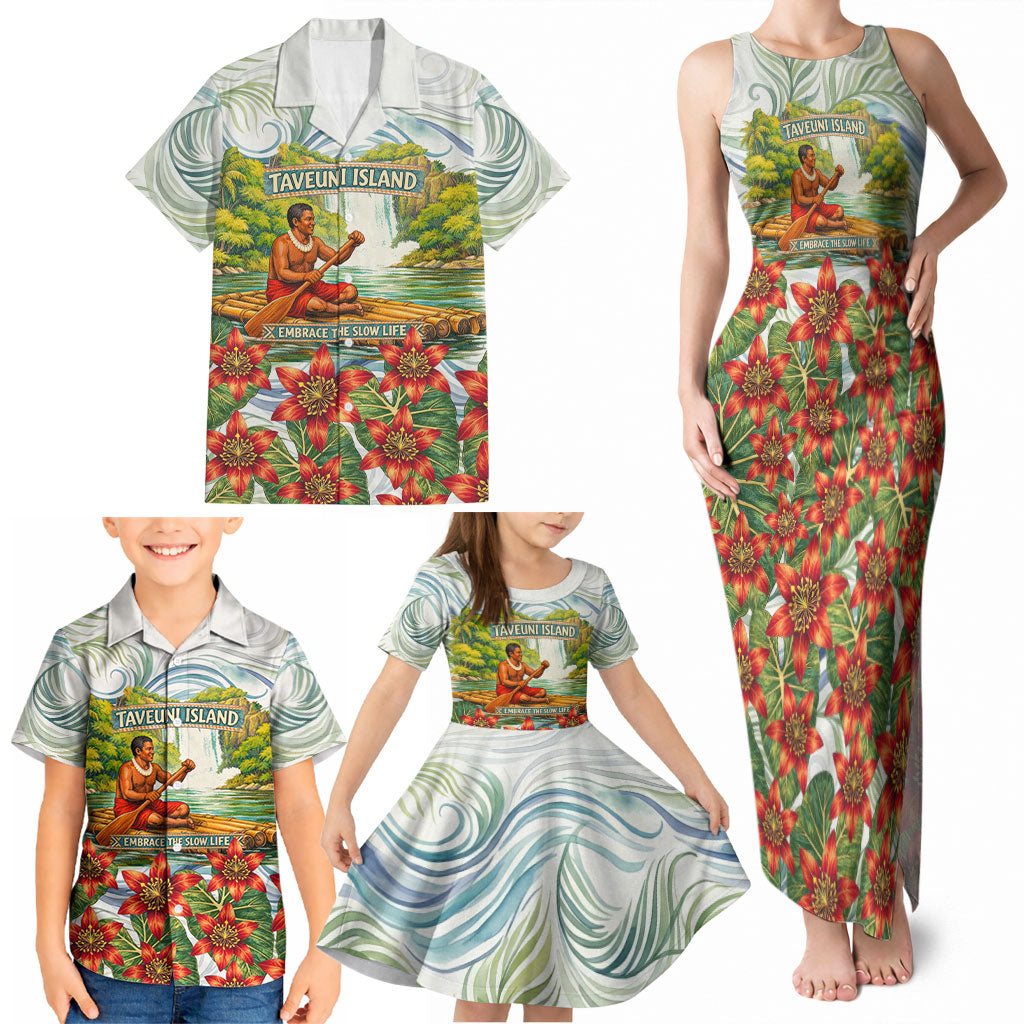Fiji Taveuni Island Dateline Crossing Family Matching Tank Maxi Dress and Hawaiian Shirt Tropical Cultural Landscape With Tagimoucia Floral Pattern