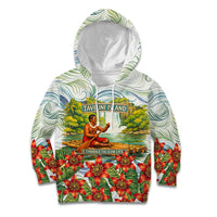 Fiji Taveuni Island Dateline Crossing Kid Hoodie Tropical Cultural Landscape With Tagimoucia Floral Pattern TS04 Hoodie White Green - Polynesian Pride