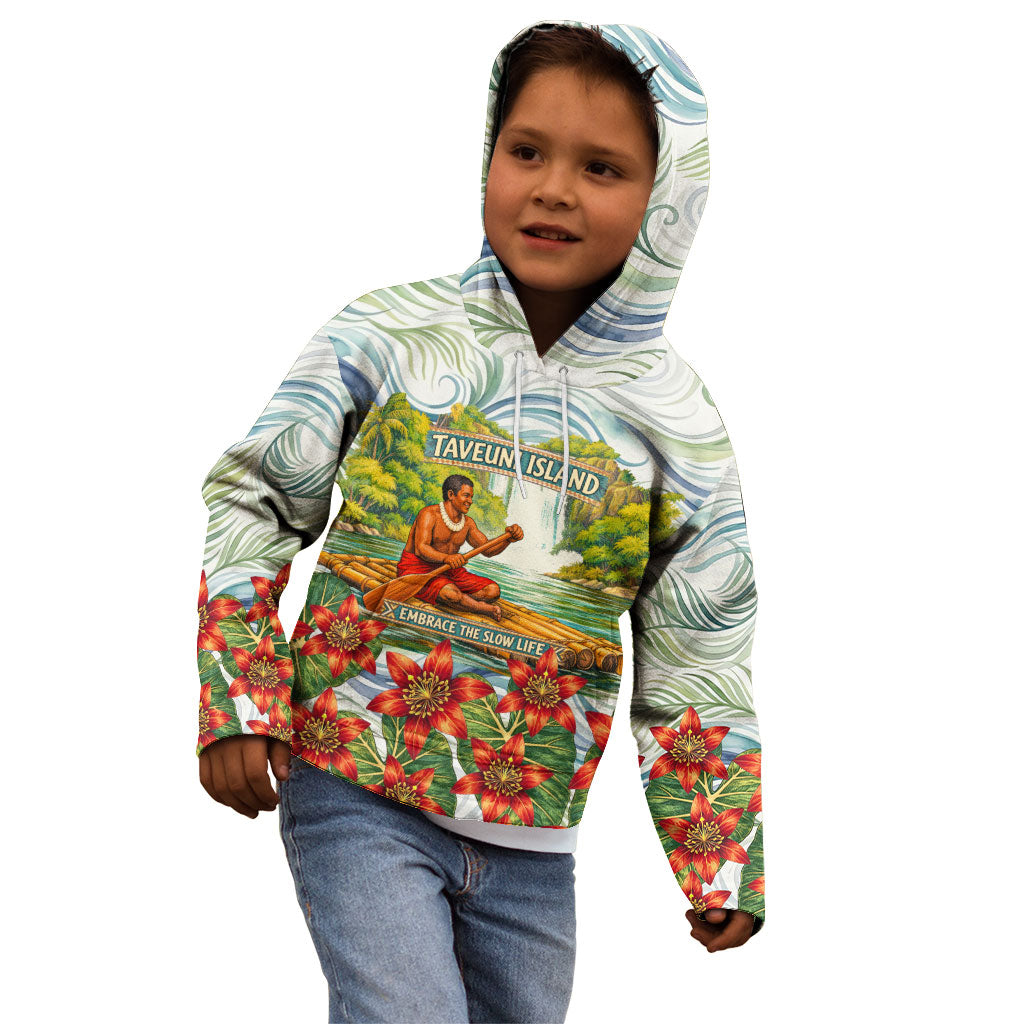 Fiji Taveuni Island Dateline Crossing Kid Hoodie Tropical Cultural Landscape With Tagimoucia Floral Pattern TS04 - Polynesian Pride