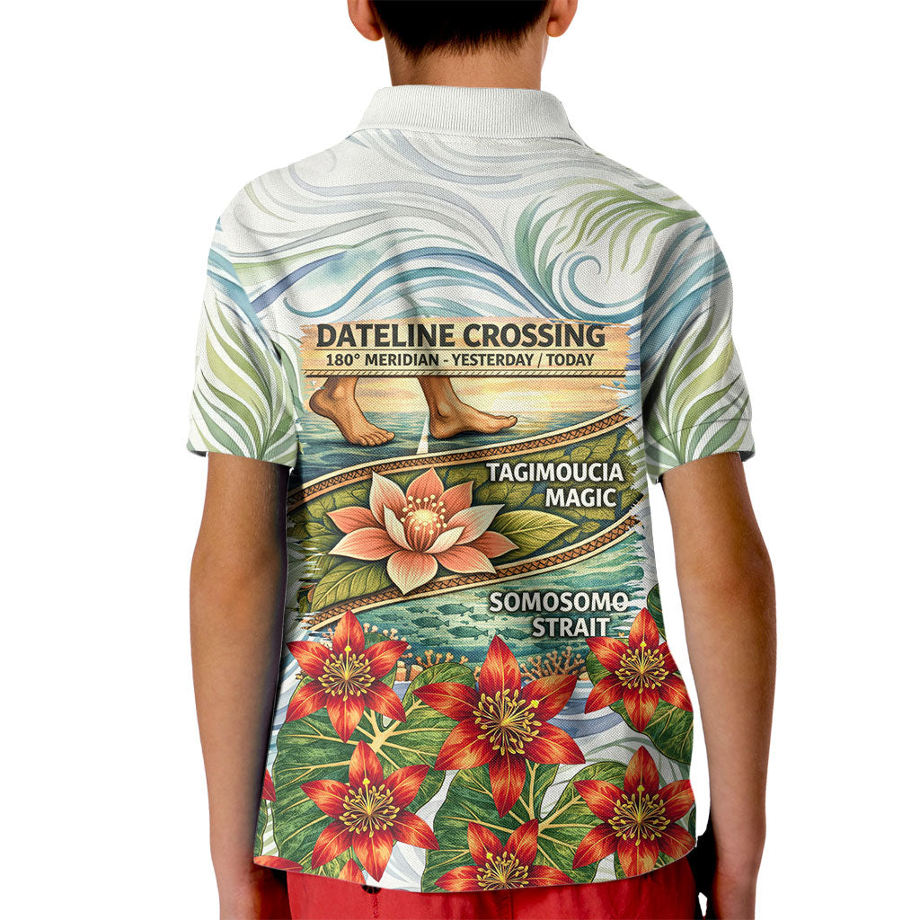 Fiji Taveuni Island Dateline Crossing Kid Polo Shirt Tropical Cultural Landscape With Tagimoucia Floral Pattern TS04 - Polynesian Pride