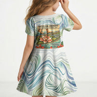 Fiji Taveuni Island Dateline Crossing Kid Short Sleeve Dress Tropical Cultural Landscape With Tagimoucia Floral Pattern TS04 - Polynesian Pride