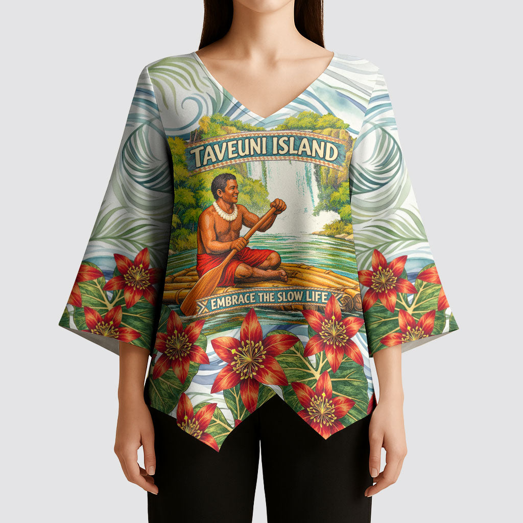 Fiji Taveuni Island Dateline Crossing Kimono Sleeve Blouse Tropical Cultural Landscape With Tagimoucia Floral Pattern TS04 - Polynesian Pride