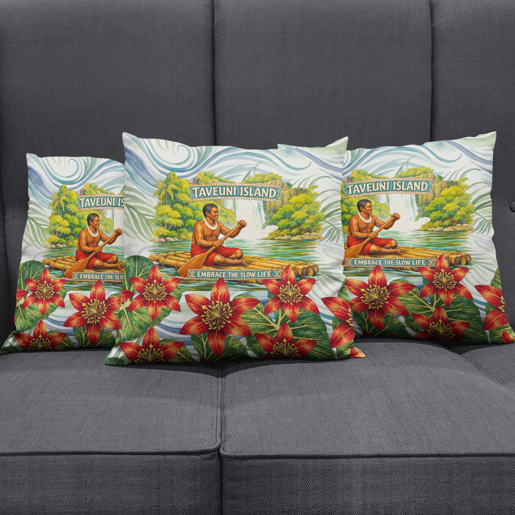 Fiji Taveuni Island Dateline Crossing Pillow Cover Tropical Cultural Landscape With Tagimoucia Floral Pattern TS04 - Polynesian Pride