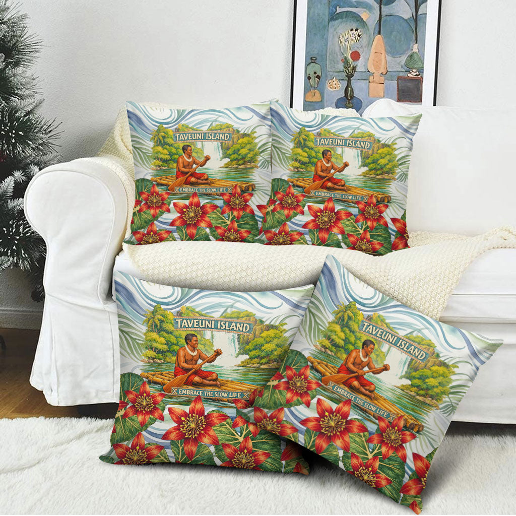 Fiji Taveuni Island Dateline Crossing Pillow Cover Tropical Cultural Landscape With Tagimoucia Floral Pattern TS04 - Polynesian Pride