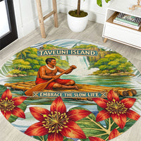 Fiji Taveuni Island Dateline Crossing Round Carpet Tropical Cultural Landscape With Tagimoucia Floral Pattern TS04 White Green - Polynesian Pride