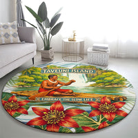 Fiji Taveuni Island Dateline Crossing Round Carpet Tropical Cultural Landscape With Tagimoucia Floral Pattern TS04 - Polynesian Pride