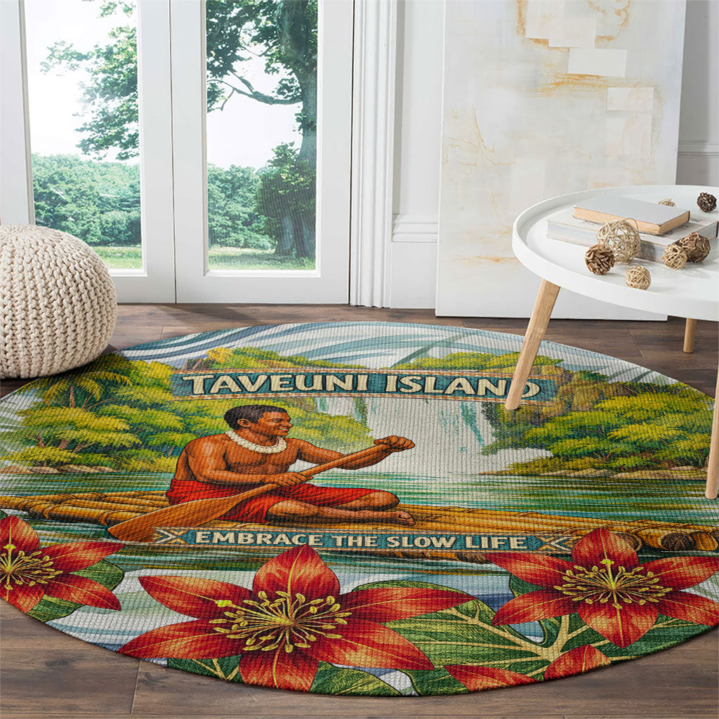Fiji Taveuni Island Dateline Crossing Round Carpet Tropical Cultural Landscape With Tagimoucia Floral Pattern TS04 - Polynesian Pride
