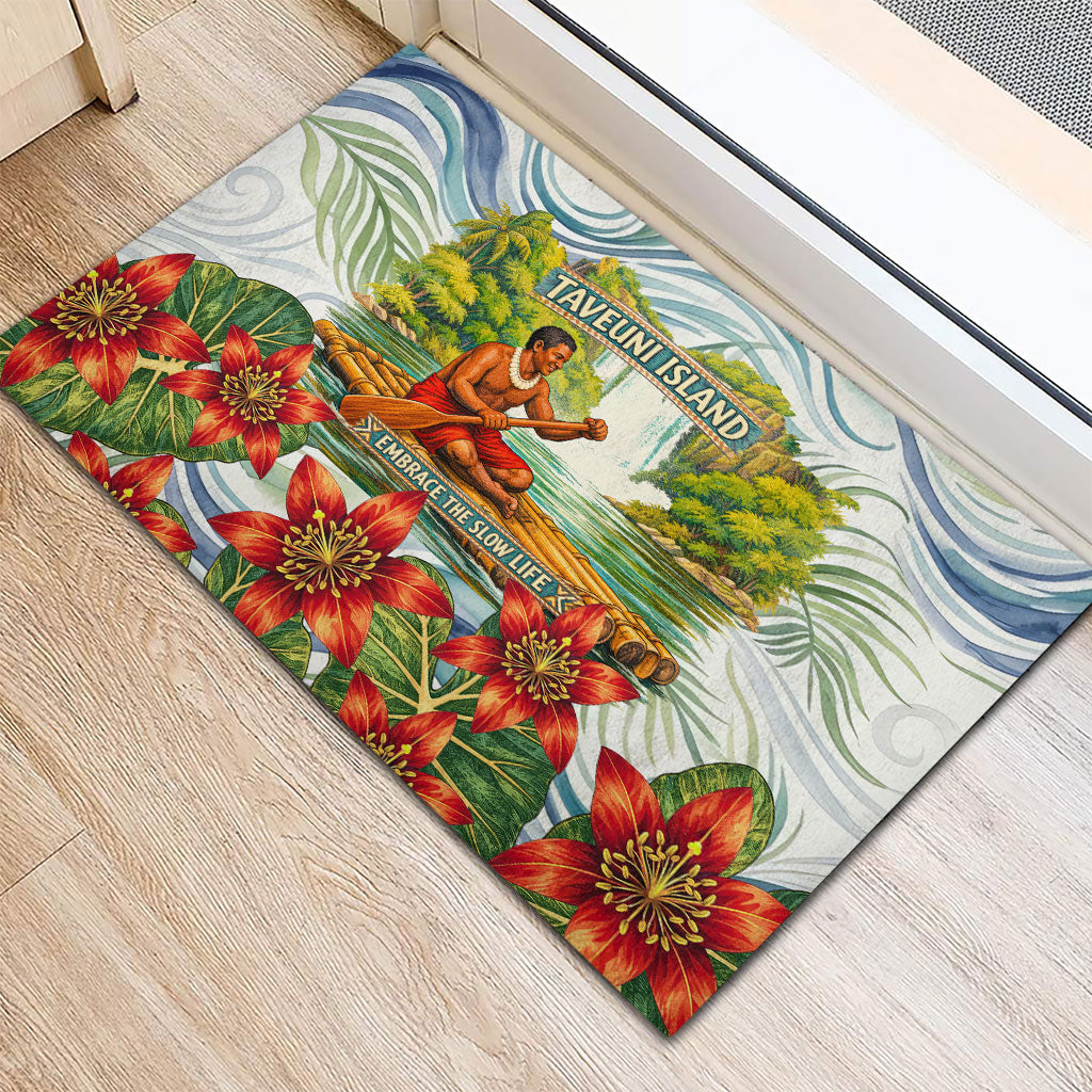 Fiji Taveuni Island Dateline Crossing Rubber Doormat Tropical Cultural Landscape With Tagimoucia Floral Pattern TS04 - Polynesian Pride