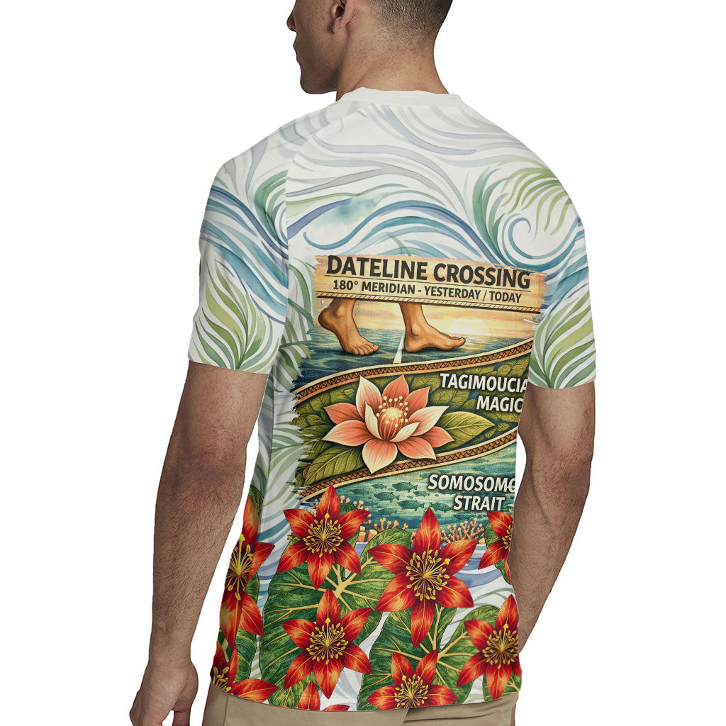 Fiji Taveuni Island Dateline Crossing Rugby Jersey Tropical Cultural Landscape With Tagimoucia Floral Pattern TS04 - Polynesian Pride