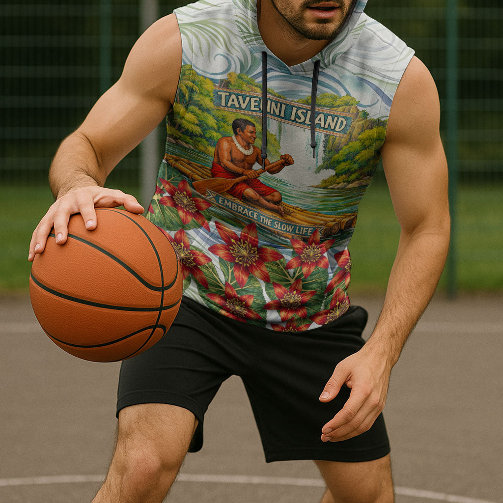 Fiji Taveuni Island Dateline Crossing Sleeveless Hoodie Tropical Cultural Landscape With Tagimoucia Floral Pattern TS04 - Polynesian Pride