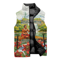 Fiji Taveuni Island Dateline Crossing Sleeveless Puffer Jacket Tropical Cultural Landscape With Tagimoucia Floral Pattern TS04 - Polynesian Pride