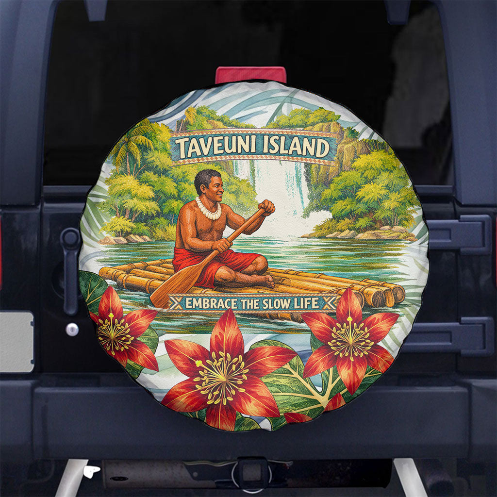 Fiji Taveuni Island Dateline Crossing Spare Tire Cover Tropical Cultural Landscape With Tagimoucia Floral Pattern
