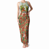 Fiji Taveuni Island Dateline Crossing Tank Maxi Dress Tropical Cultural Landscape With Tagimoucia Floral Pattern TS04 Women White Green - Polynesian Pride