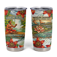 Fiji Taveuni Island Dateline Crossing Tumbler Cup Tropical Cultural Landscape With Tagimoucia Floral Pattern TS04 White Green - Polynesian Pride