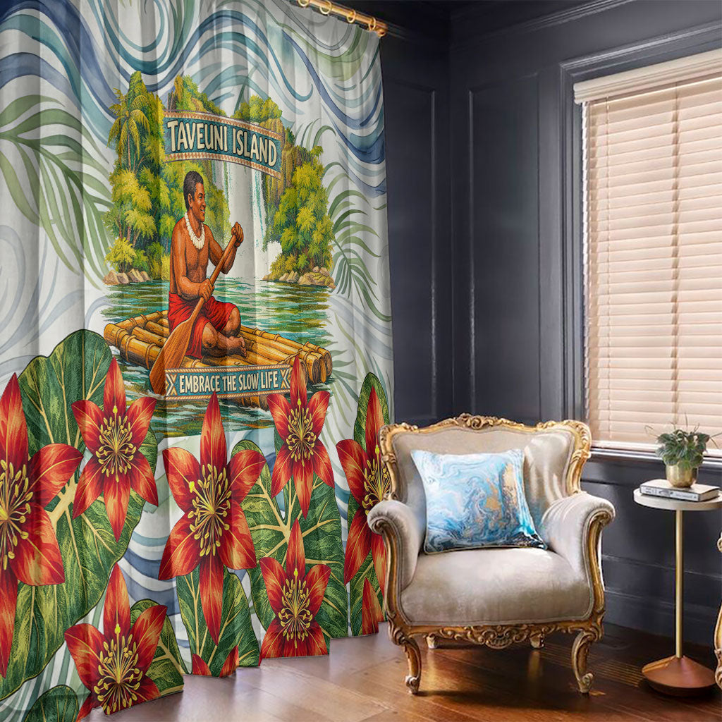 Fiji Taveuni Island Dateline Crossing Window Curtain Tropical Cultural Landscape With Tagimoucia Floral Pattern TS04 - Polynesian Pride