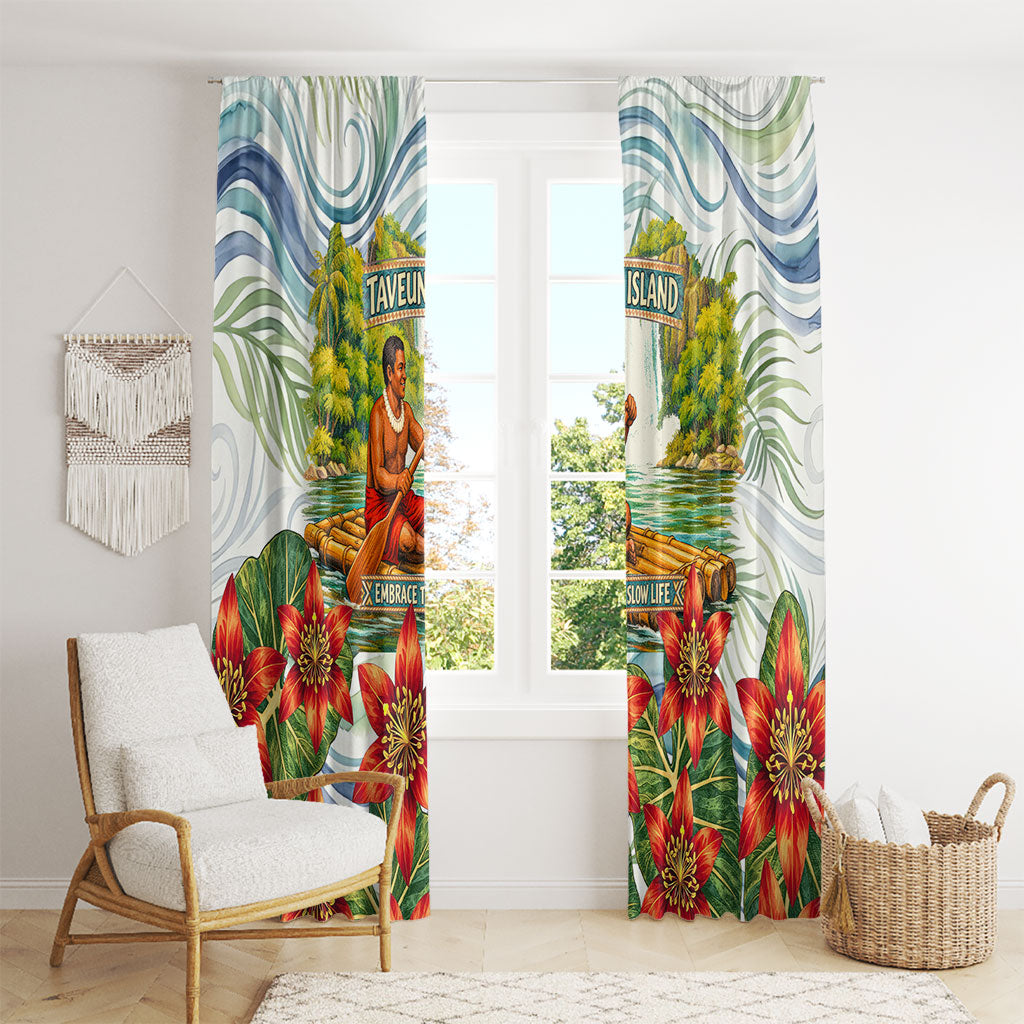 Fiji Taveuni Island Dateline Crossing Window Curtain Tropical Cultural Landscape With Tagimoucia Floral Pattern TS04 - Polynesian Pride