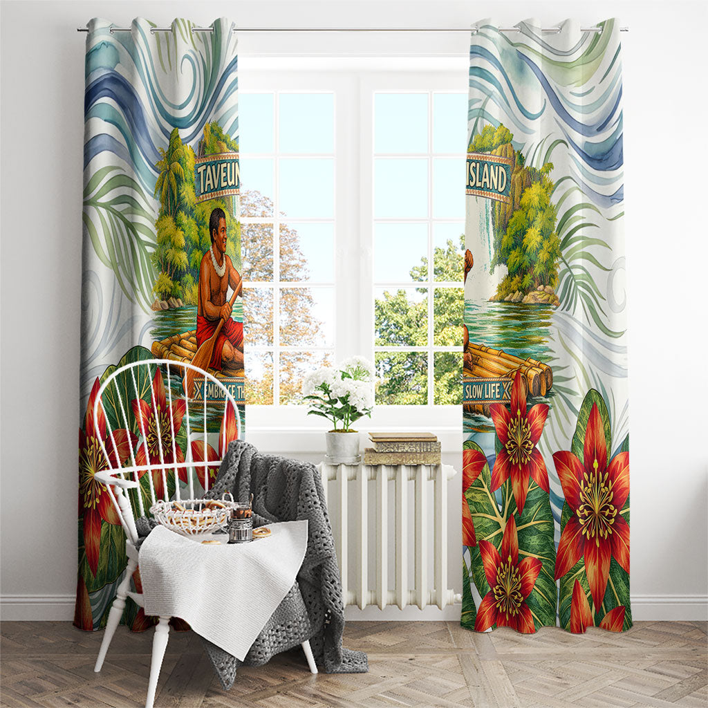 Fiji Taveuni Island Dateline Crossing Window Curtain Tropical Cultural Landscape With Tagimoucia Floral Pattern TS04 - Polynesian Pride