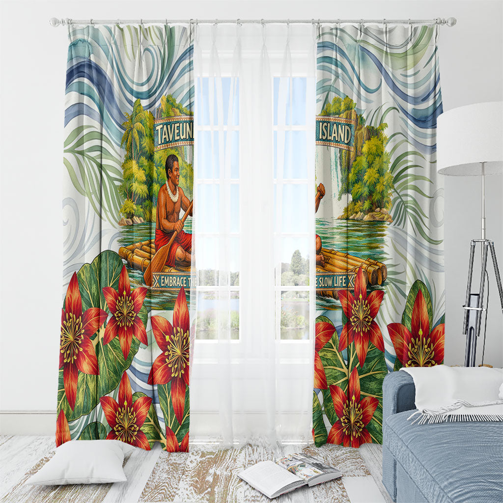 Fiji Taveuni Island Dateline Crossing Window Curtain Tropical Cultural Landscape With Tagimoucia Floral Pattern TS04 - Polynesian Pride