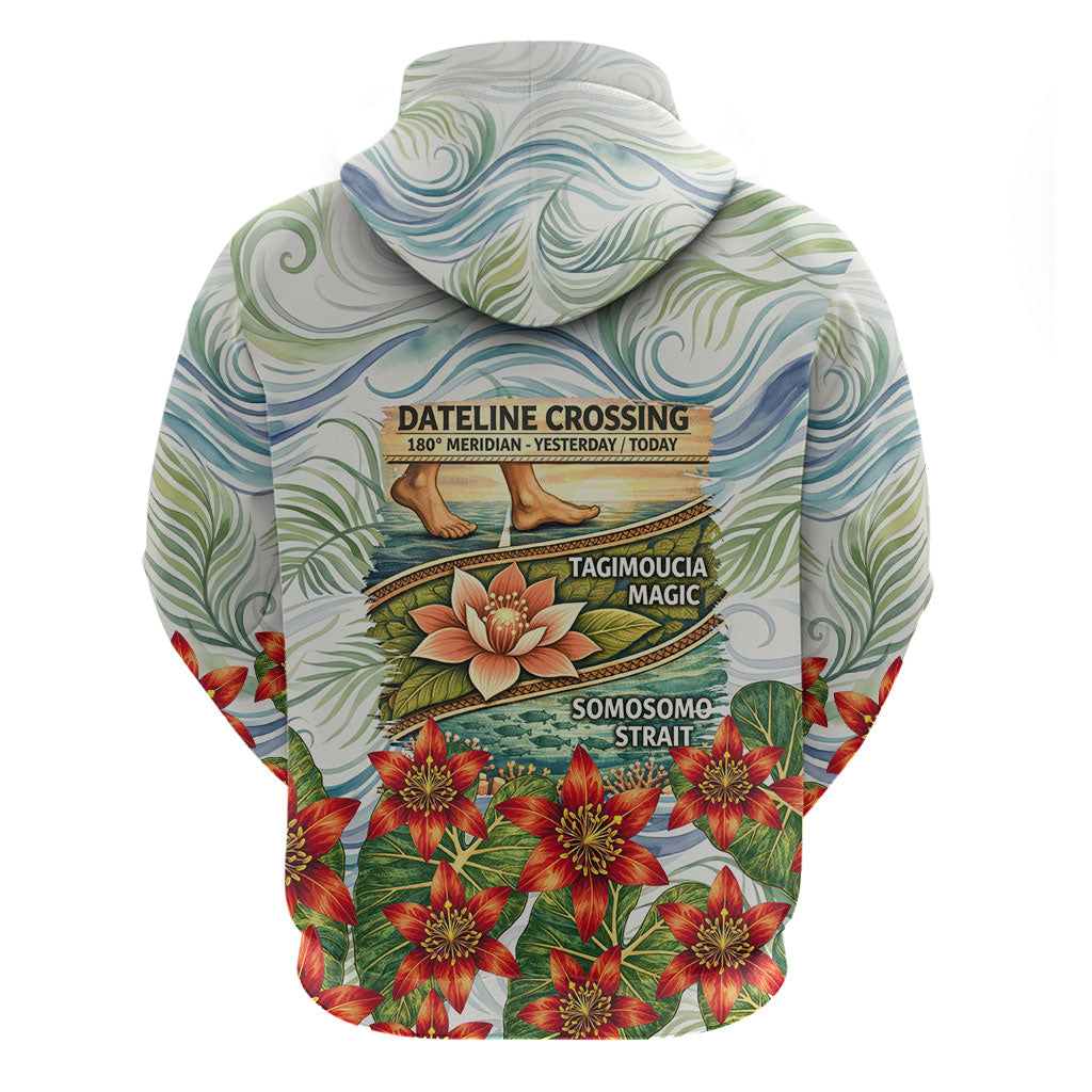 Fiji Taveuni Island Dateline Crossing Zip Hoodie Tropical Cultural Landscape With Tagimoucia Floral Pattern TS04 - Polynesian Pride