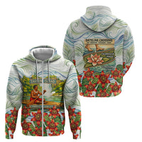 Fiji Taveuni Island Dateline Crossing Zip Hoodie Tropical Cultural Landscape With Tagimoucia Floral Pattern TS04 - Polynesian Pride