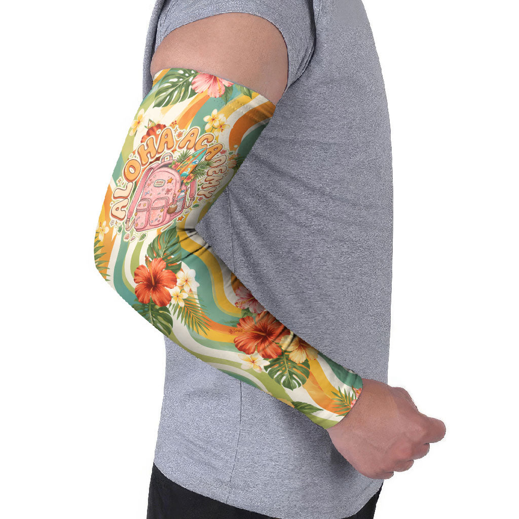 Hawaii Aloha Academy Back To School Arm Sleeves Sea Turtle Tropical Hibiscus Flowers Retro Psychedelic TS04 - Polynesian Pride