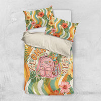 Hawaii Aloha Academy Back To School Bedding Set Sea Turtle Tropical Hibiscus Flowers Retro Psychedelic