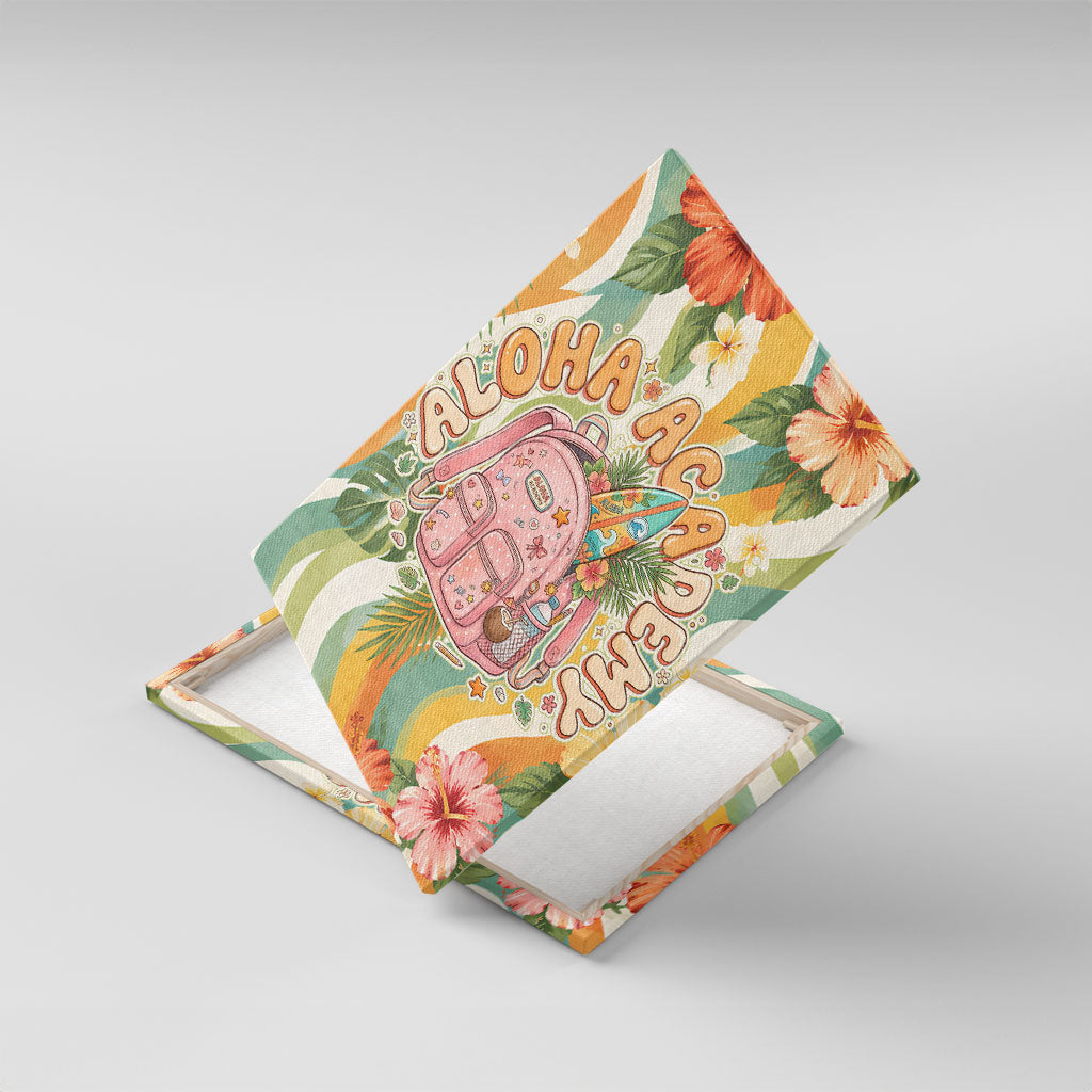 Hawaii Aloha Academy Back To School Canvas Wall Art Sea Turtle Tropical Hibiscus Flowers Retro Psychedelic