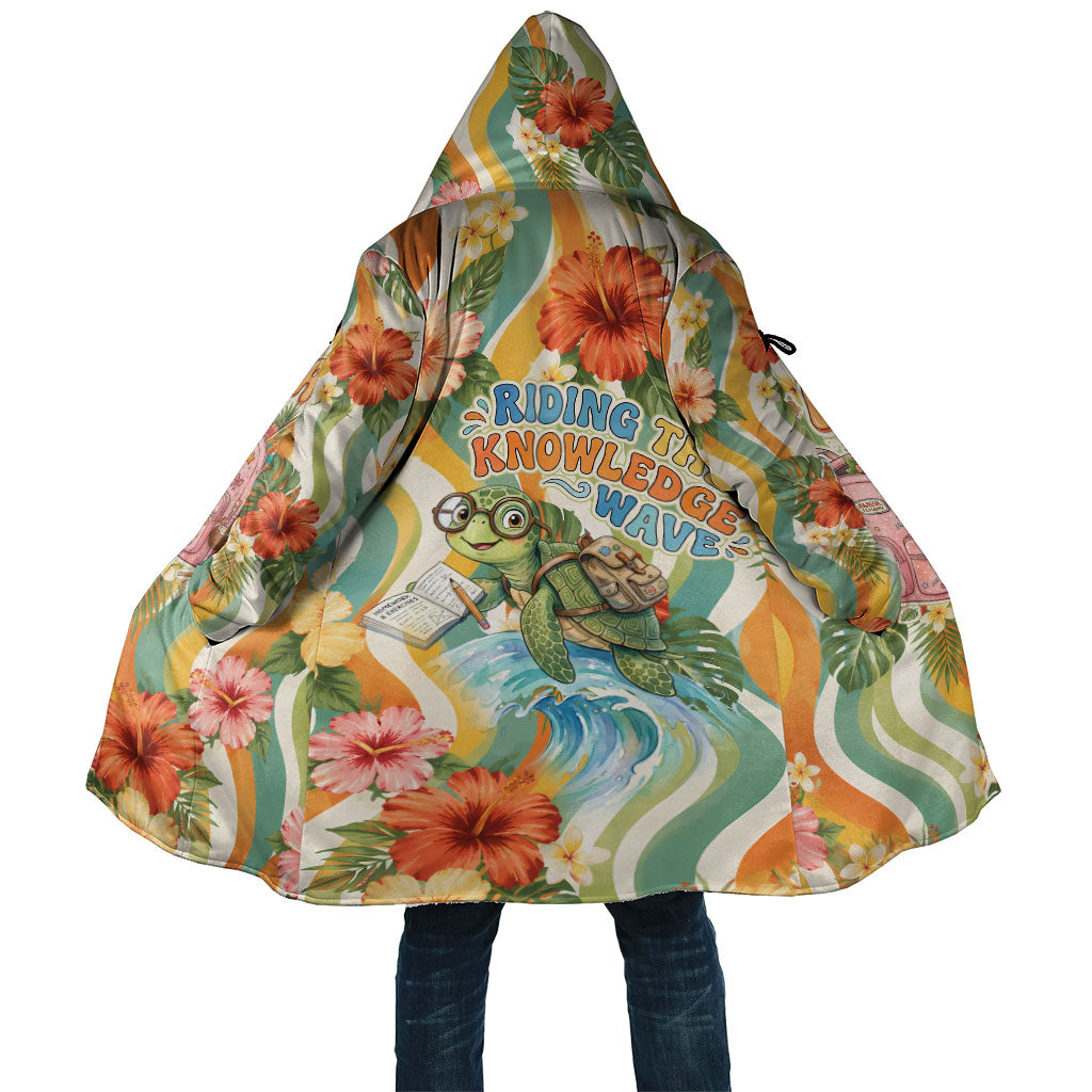 Hawaii Aloha Academy Back To School Cloak Sea Turtle Tropical Hibiscus Flowers Retro Psychedelic TS04 Unisex Orange Green - Polynesian Pride