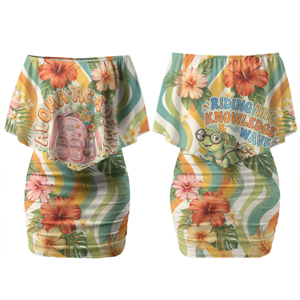 Hawaii Aloha Academy Back To School Couples Matching Off Shoulder Short Dress and Hawaiian Shirt Sea Turtle Tropical Hibiscus Flowers Retro Psychedelic TS04 - Polynesian Pride