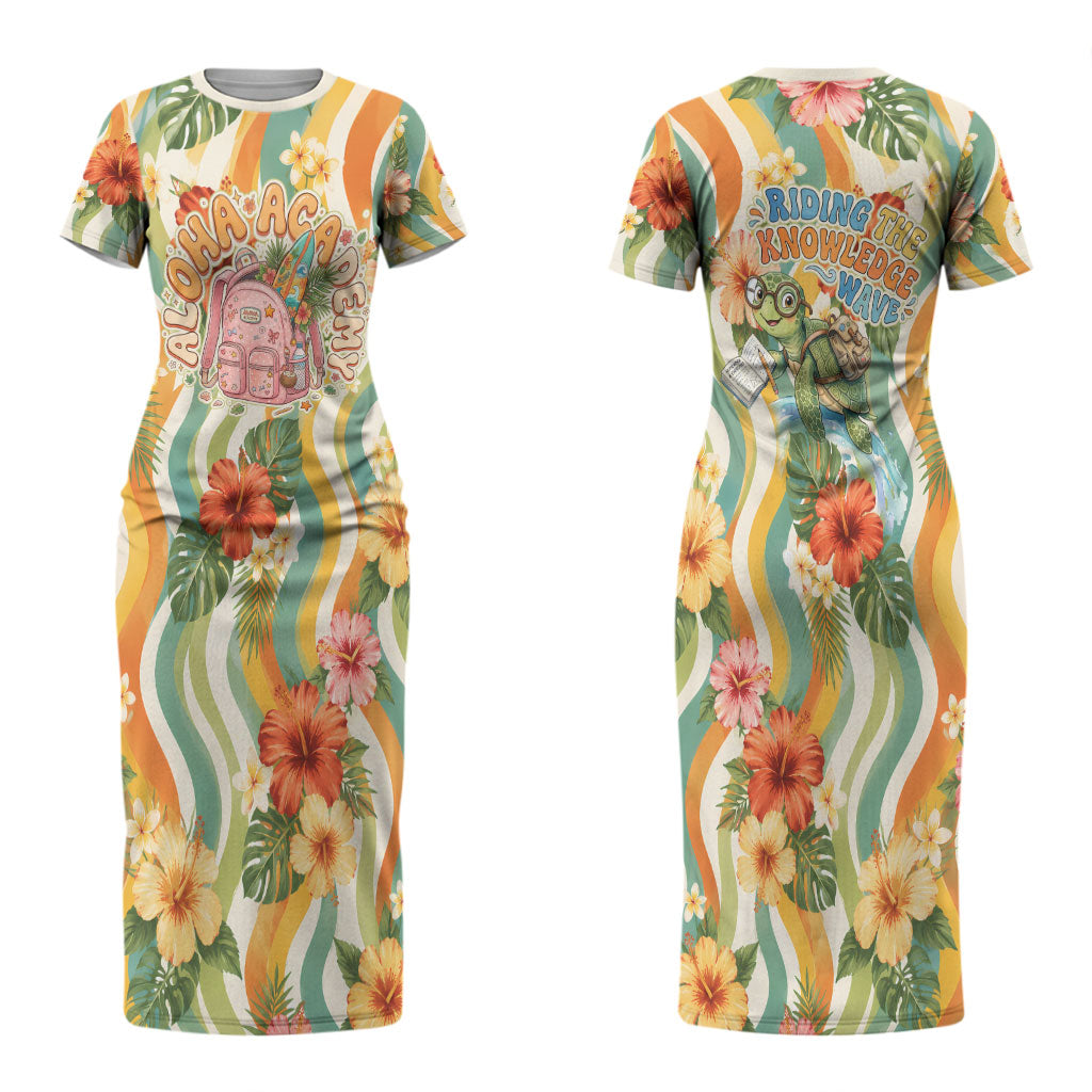 Hawaii Aloha Academy Back To School Couples Matching Short Sleeve Bodycon Dress and Hawaiian Shirt Sea Turtle Tropical Hibiscus Flowers Retro Psychedelic TS04 - Polynesian Pride