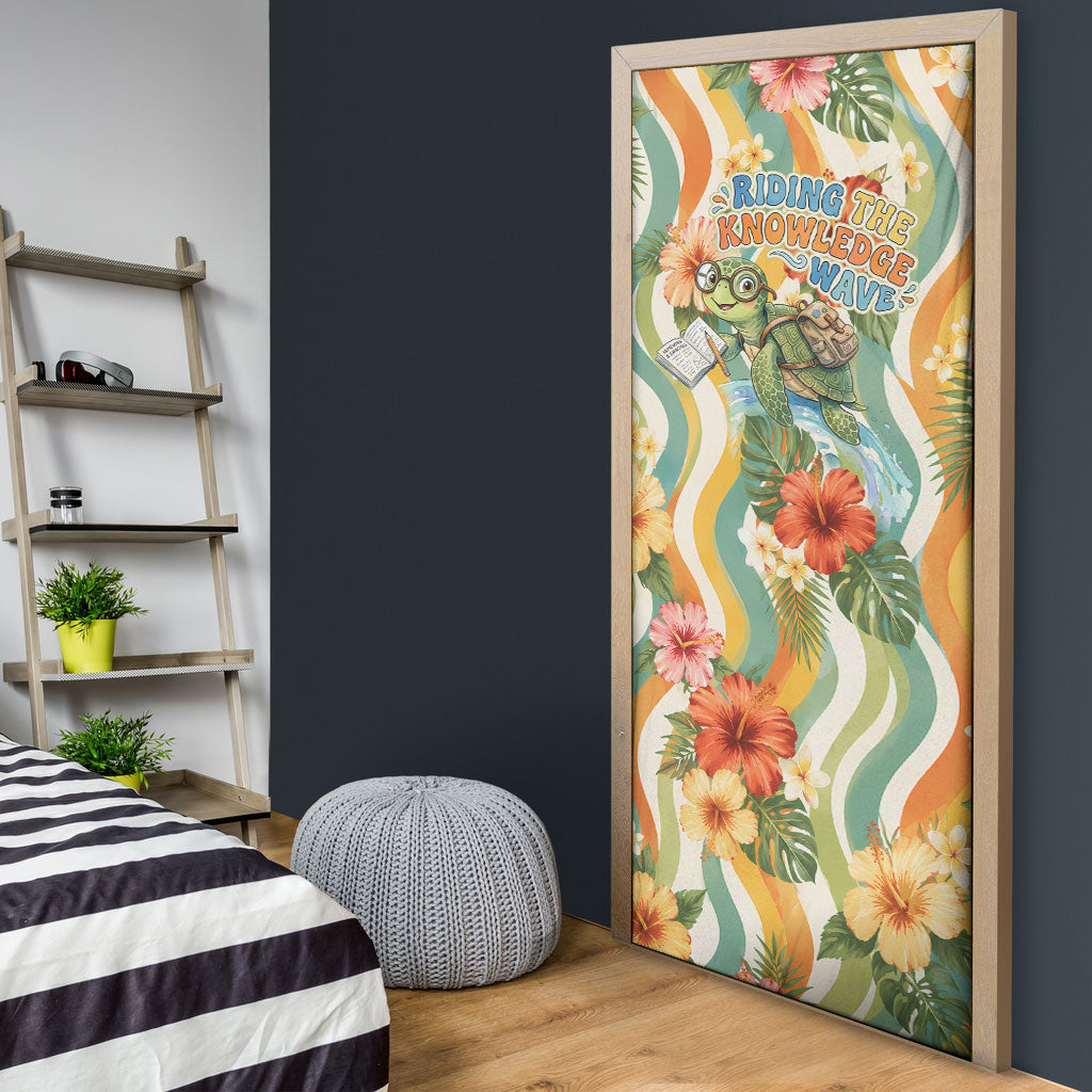 Hawaii Aloha Academy Back To School Door Cover Sea Turtle Tropical Hibiscus Flowers Retro Psychedelic TS04 - Polynesian Pride