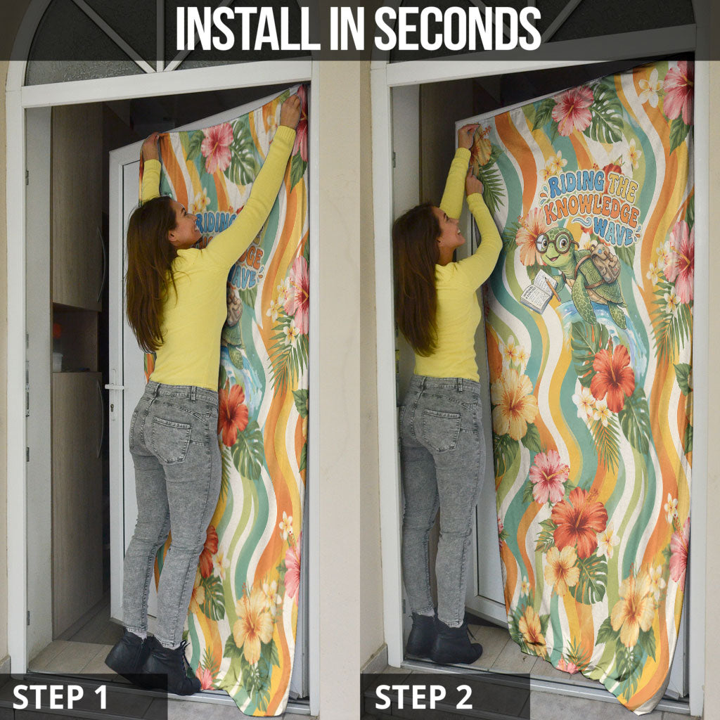 Hawaii Aloha Academy Back To School Door Cover Sea Turtle Tropical Hibiscus Flowers Retro Psychedelic TS04 - Polynesian Pride