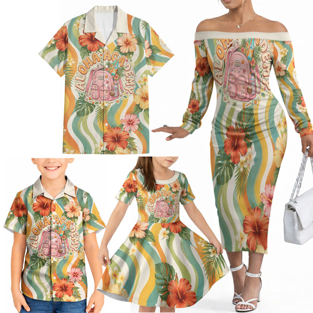 Hawaii Aloha Academy Back To School Family Matching Off The Shoulder Long Sleeve Dress and Hawaiian Shirt Sea Turtle Tropical Hibiscus Flowers Retro Psychedelic TS04 - Polynesian Pride