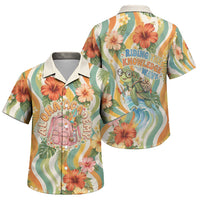 Hawaii Aloha Academy Back To School Family Matching Off Shoulder Maxi Dress and Hawaiian Shirt Sea Turtle Tropical Hibiscus Flowers Retro Psychedelic TS04 Son's Shirt Orange Green - Polynesian Pride