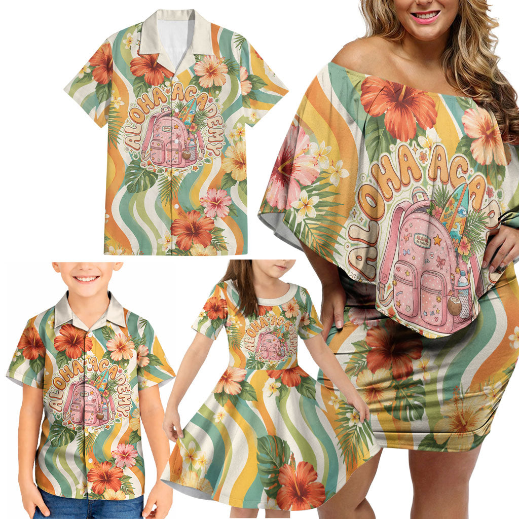 Hawaii Aloha Academy Back To School Family Matching Off Shoulder Short Dress and Hawaiian Shirt Sea Turtle Tropical Hibiscus Flowers Retro Psychedelic TS04 - Polynesian Pride