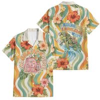 Hawaii Aloha Academy Back To School Family Matching Short Sleeve Bodycon Dress and Hawaiian Shirt Sea Turtle Tropical Hibiscus Flowers Retro Psychedelic TS04 Dad's Shirt - Short Sleeve Orange Green - Polynesian Pride