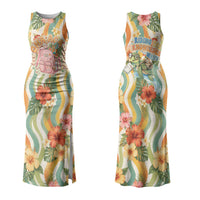 Hawaii Aloha Academy Back To School Family Matching Tank Maxi Dress and Hawaiian Shirt Sea Turtle Tropical Hibiscus Flowers Retro Psychedelic TS04 Mom's Dress Orange Green - Polynesian Pride