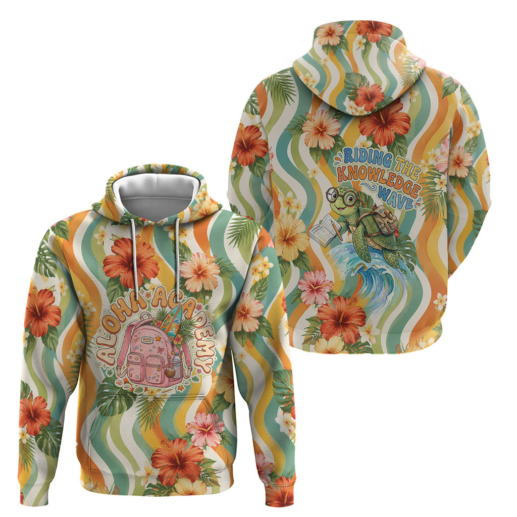 Hawaii Aloha Academy Back To School Hoodie Sea Turtle Tropical Hibiscus Flowers Retro Psychedelic