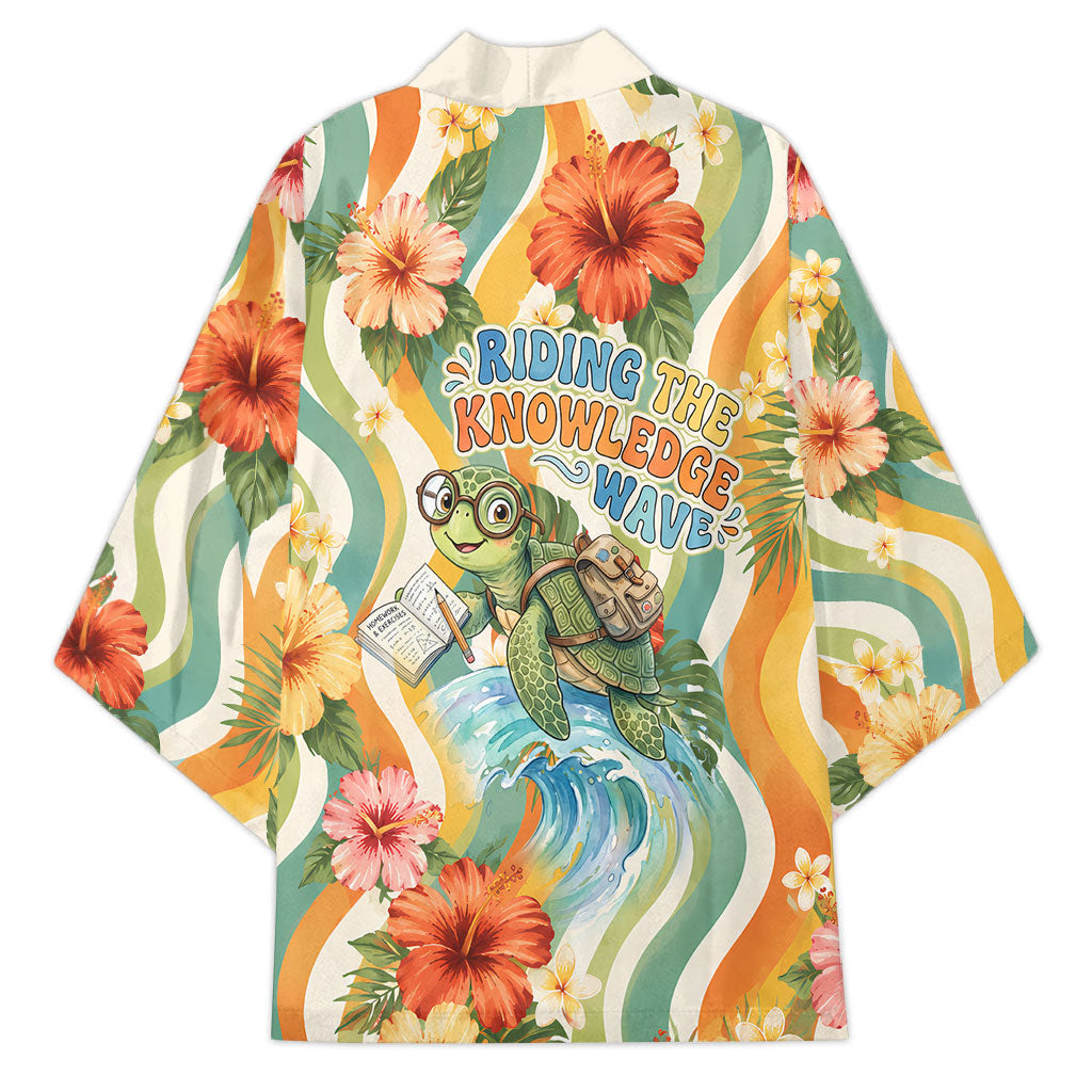 Hawaii Aloha Academy Back To School Kimono Sea Turtle Tropical Hibiscus Flowers Retro Psychedelic