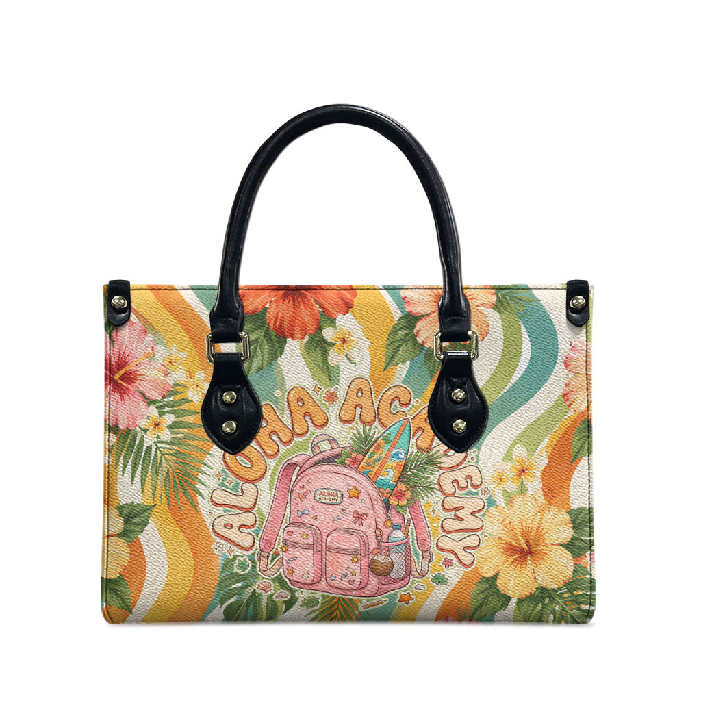 Hawaii Aloha Academy Back To School Leather Bag Sea Turtle Tropical Hibiscus Flowers Retro Psychedelic