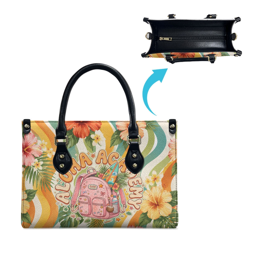 Hawaii Aloha Academy Back To School Leather Bag Sea Turtle Tropical Hibiscus Flowers Retro Psychedelic