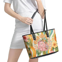 Hawaii Aloha Academy Back To School Leather Tote Bag Sea Turtle Tropical Hibiscus Flowers Retro Psychedelic TS04 - Polynesian Pride