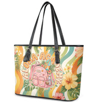 Hawaii Aloha Academy Back To School Leather Tote Bag Sea Turtle Tropical Hibiscus Flowers Retro Psychedelic TS04 - Polynesian Pride