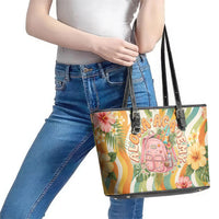 Hawaii Aloha Academy Back To School Leather Tote Bag Sea Turtle Tropical Hibiscus Flowers Retro Psychedelic TS04 - Polynesian Pride