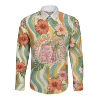 Hawaii Aloha Academy Back To School Long Sleeve Button Shirt Sea Turtle Tropical Hibiscus Flowers Retro Psychedelic TS04 Unisex Orange Green - Polynesian Pride