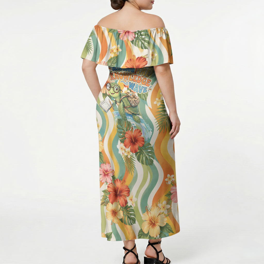 Hawaii Aloha Academy Back To School Off Shoulder Maxi Dress Sea Turtle Tropical Hibiscus Flowers Retro Psychedelic TS04 - Polynesian Pride