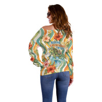 Hawaii Aloha Academy Back To School Off Shoulder Sweater Sea Turtle Tropical Hibiscus Flowers Retro Psychedelic TS04 - Polynesian Pride